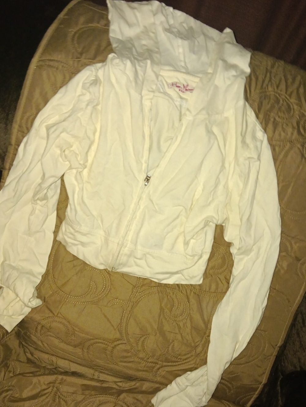 Women's White Crop Zip Hoodie